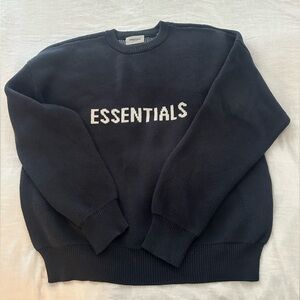 Fear of God Essentials Black Crewneck Sweater with Ribbed Details